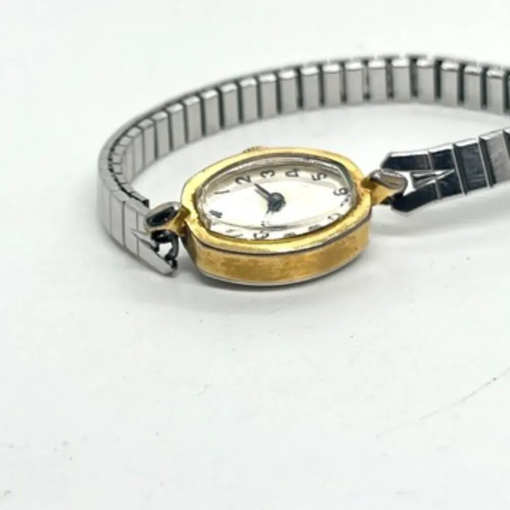 VINTAGE TIMEX WATCH Cavatina Ladies Gold Tone Oval Stretch Band AS IS